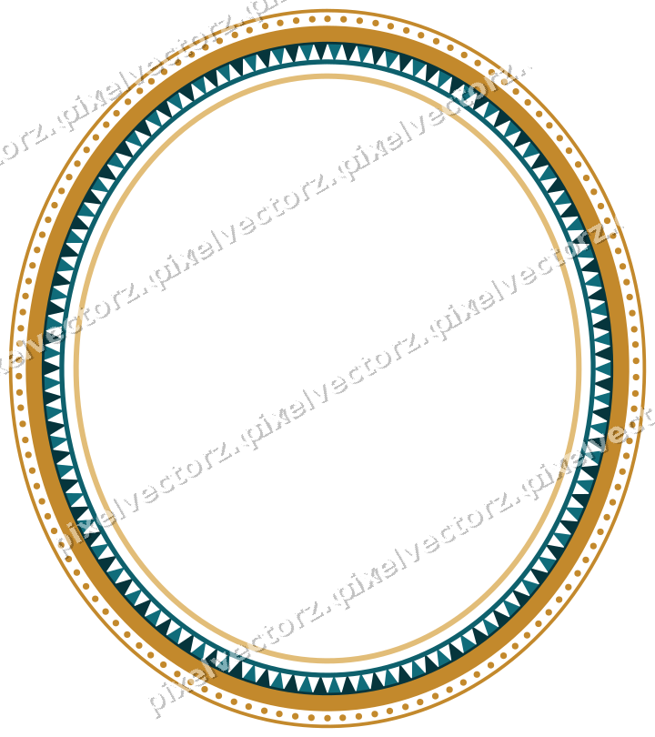 Decorative line art frame in amber and dark teal with oval