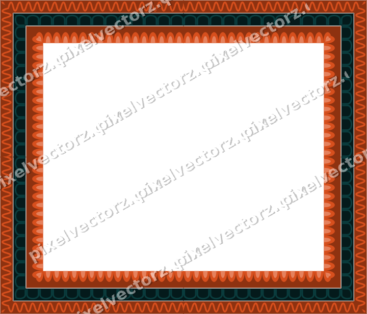 Decorative picture frame border in orange and teal with wave band