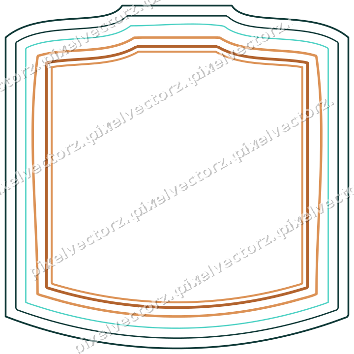 Decorative line art frame in orange and teal with label plaque
