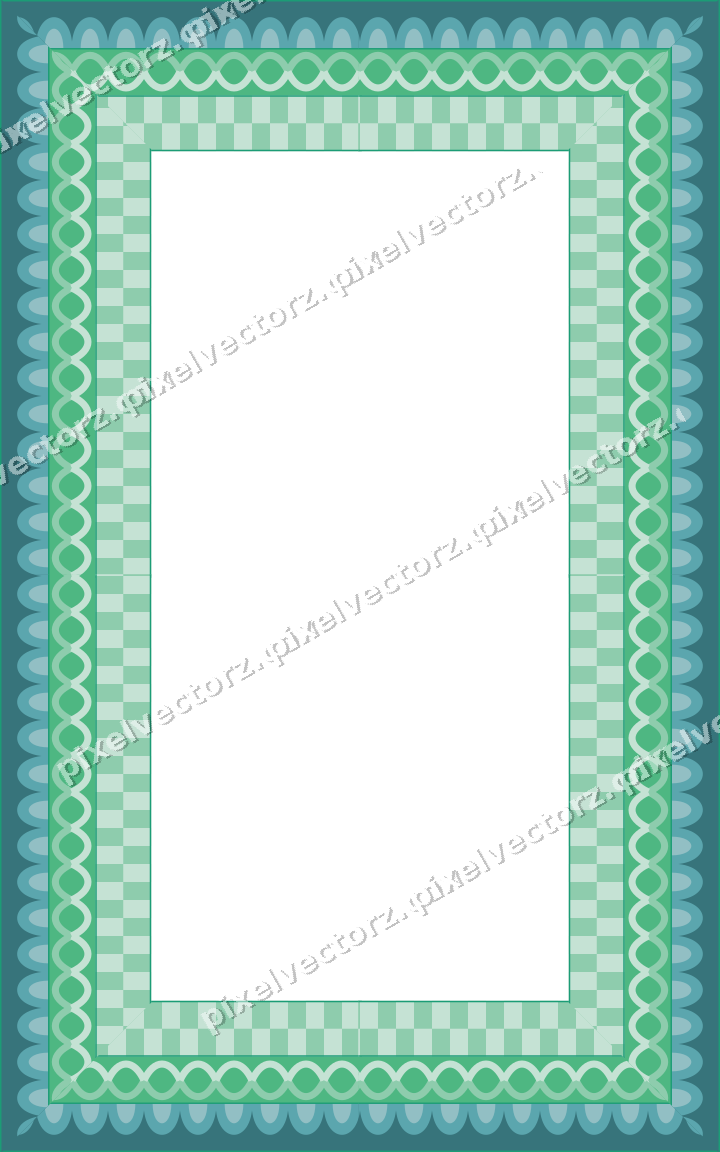 Decorative picture frame border in green and teal with scale band