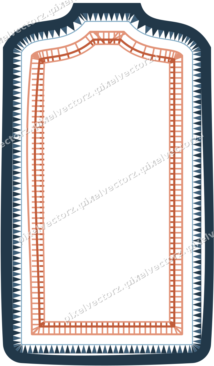 Decorative line art frame in orange and cyan with label plaque
