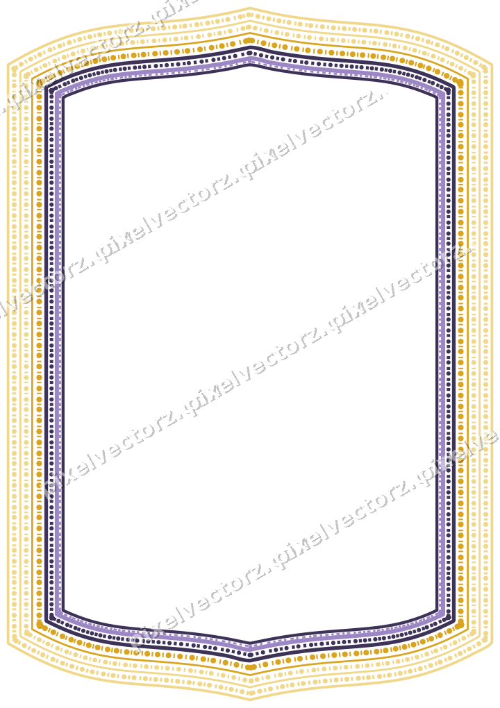 Decorative line art frame in amber and purple with label plaque