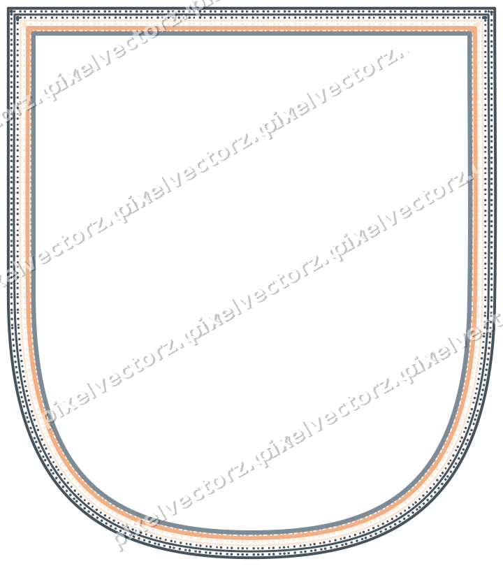 Decorative line art frame in blue and orange with shield