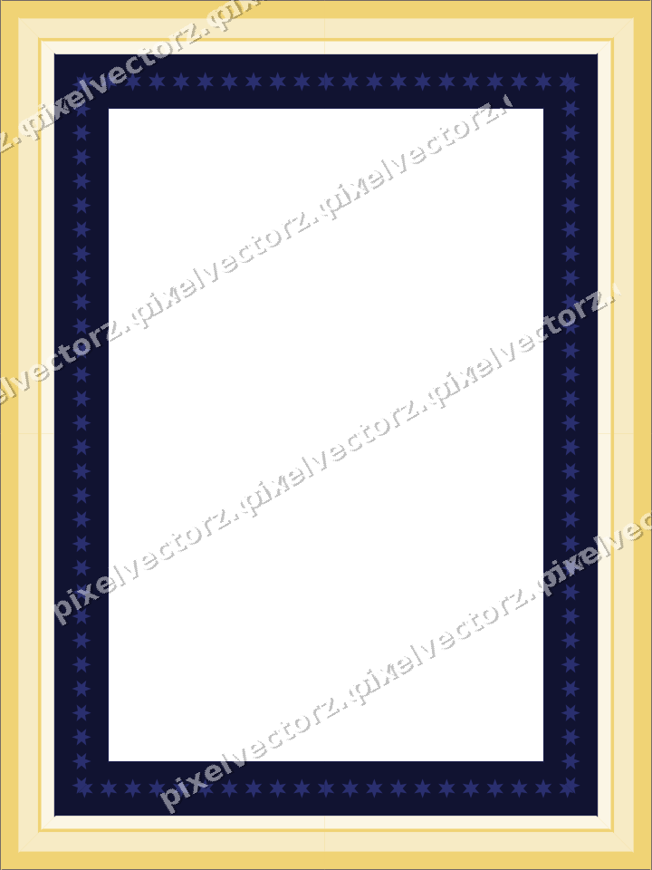 Decorative picture frame border in dark blue and amber with star band