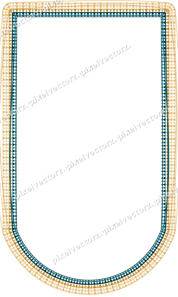 Decorative line art frame in amber and dark teal with label plaque