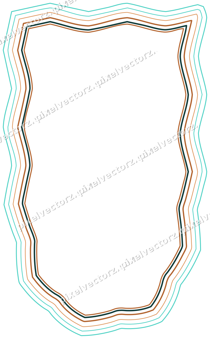 Decorative line art frame in orange and teal with shield