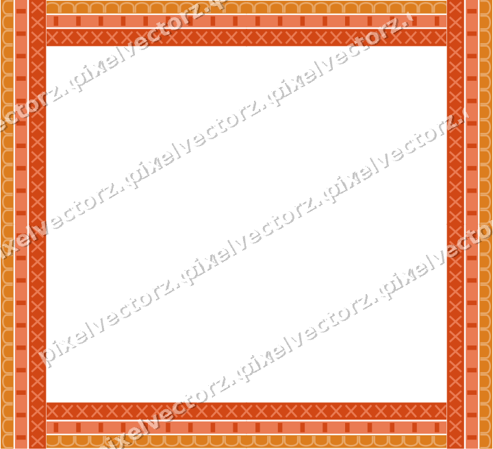 Decorative picture frame border in red and orange with arcade frieze