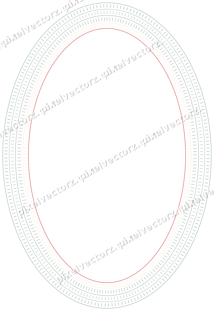 Decorative line art frame in dark green and red with oval