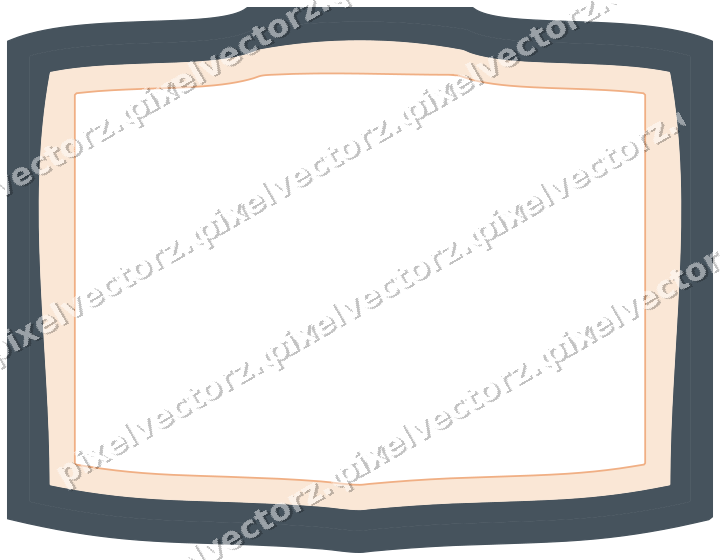 Decorative line art frame in blue and orange with label plaque