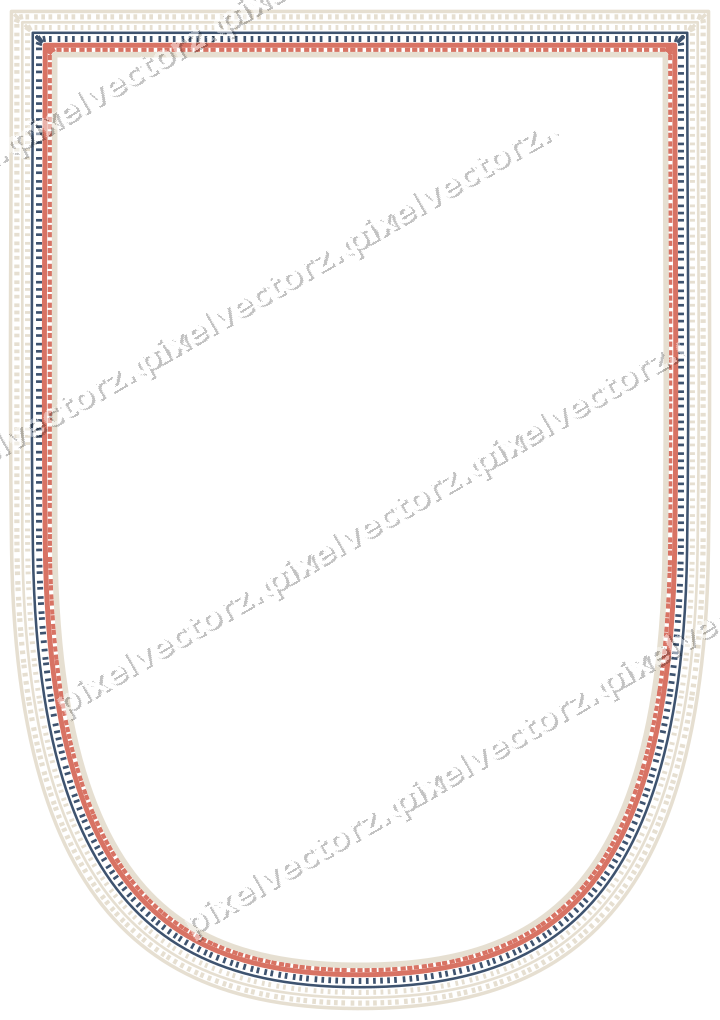 Decorative line art frame in amber and green with shield