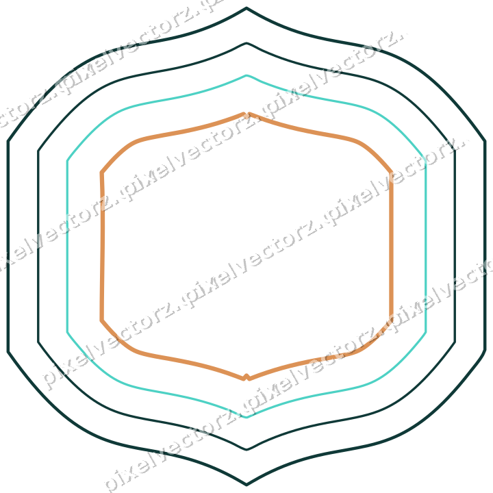 Decorative line art frame in orange and teal with label plaque
