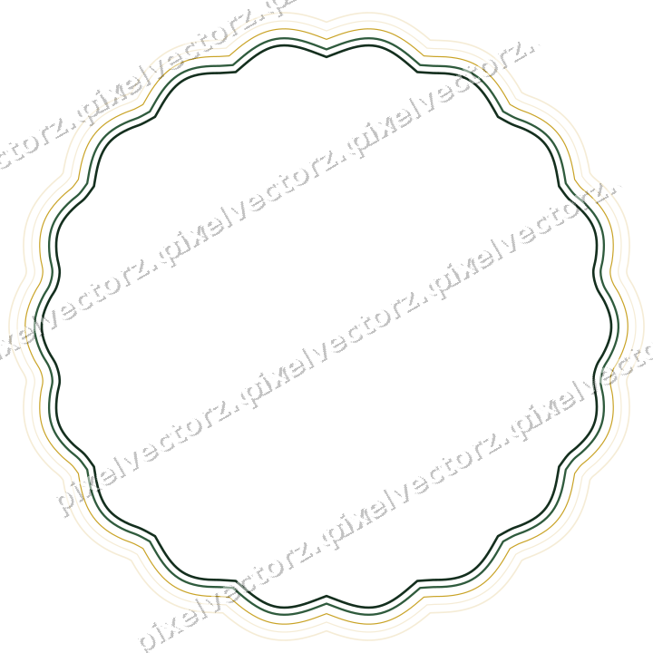 Decorative line art frame in dark green and amber with oval