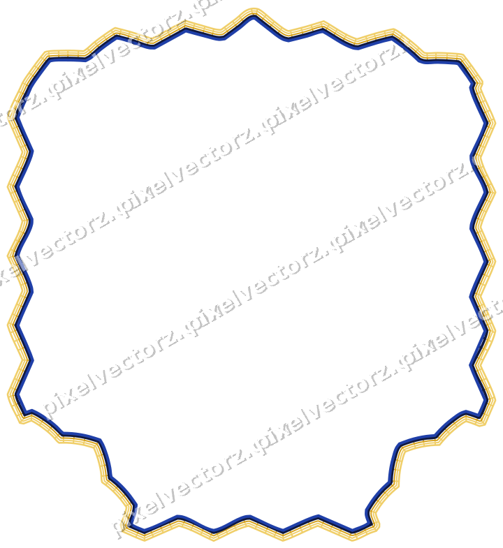 Decorative line art frame in amber and blue with label plaque