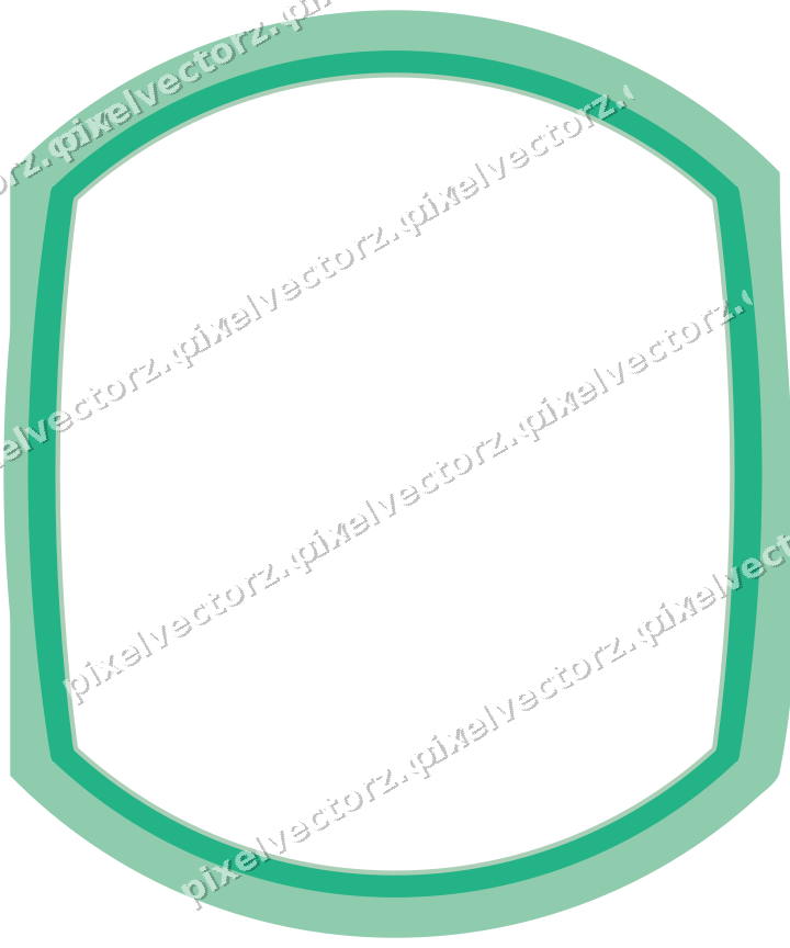 Decorative line art frame in green and teal with label plaque