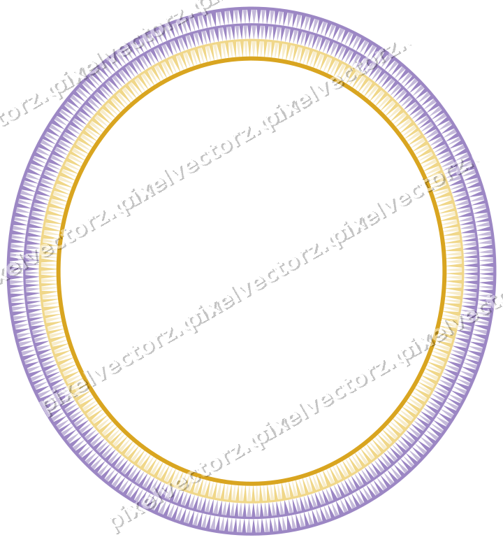 Decorative line art frame in amber and purple with oval and dentil