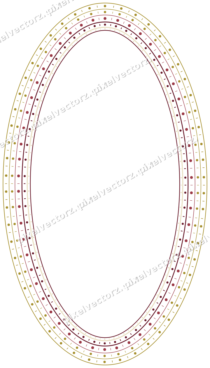 Decorative line art frame in dark pink and red with oval