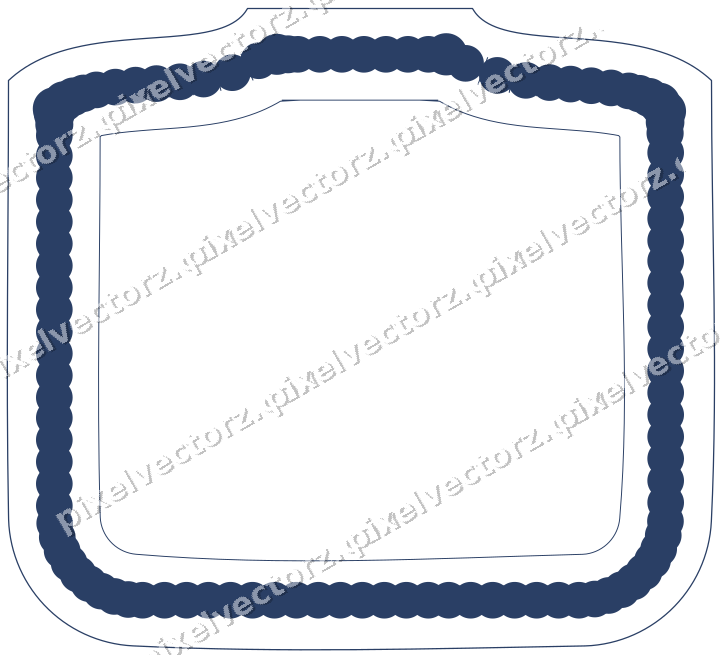 Decorative line art frame in dark blue and white with label plaque