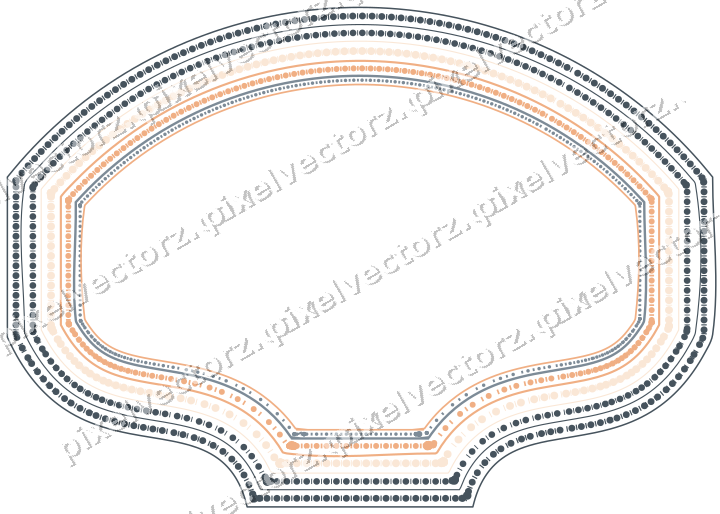 Decorative line art frame in blue and orange with label plaque