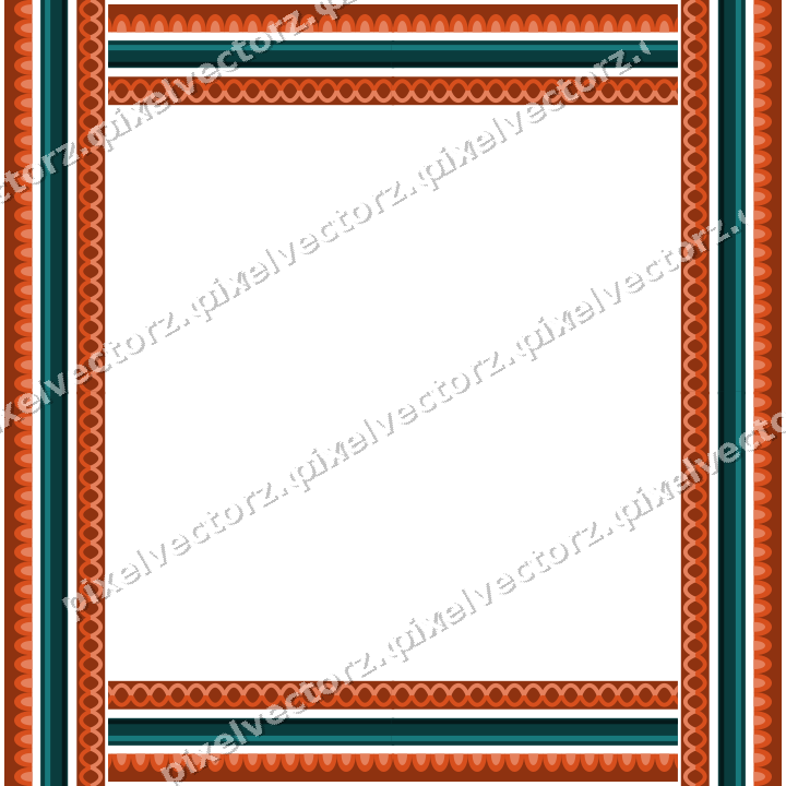 Decorative picture frame border in orange and teal with scale band