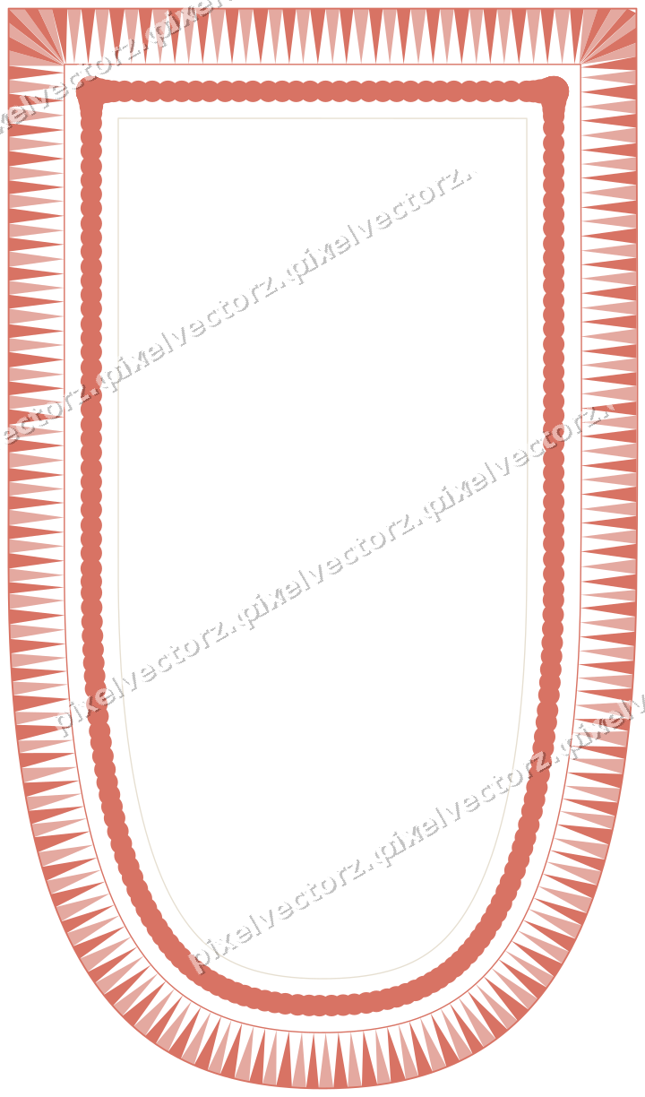 Decorative line art frame in amber and green with shield and dentil