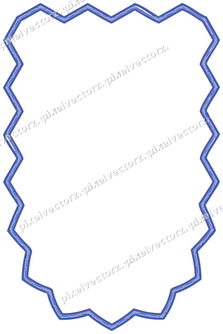Decorative line art frame in blue and cyan with shield and zigzag edge