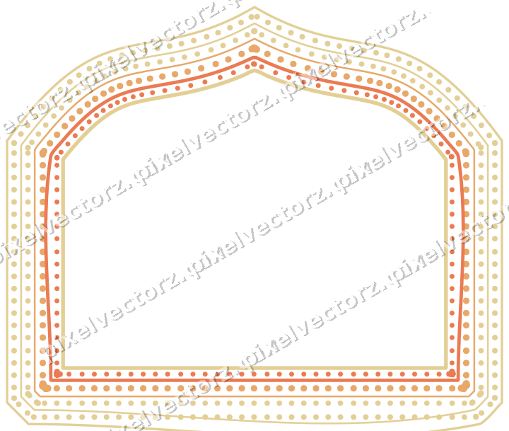Decorative line art frame in red and orange with label plaque