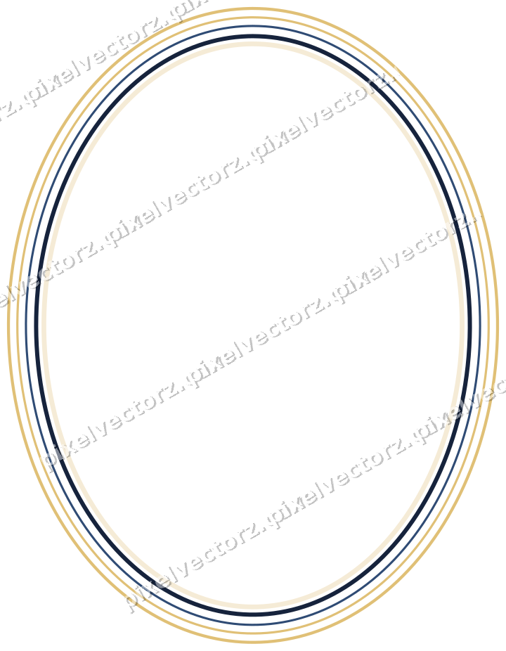 Decorative line art frame in dark blue and amber with oval