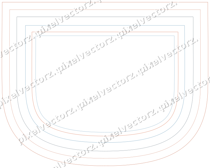 Decorative line art frame in orange and cyan with shield