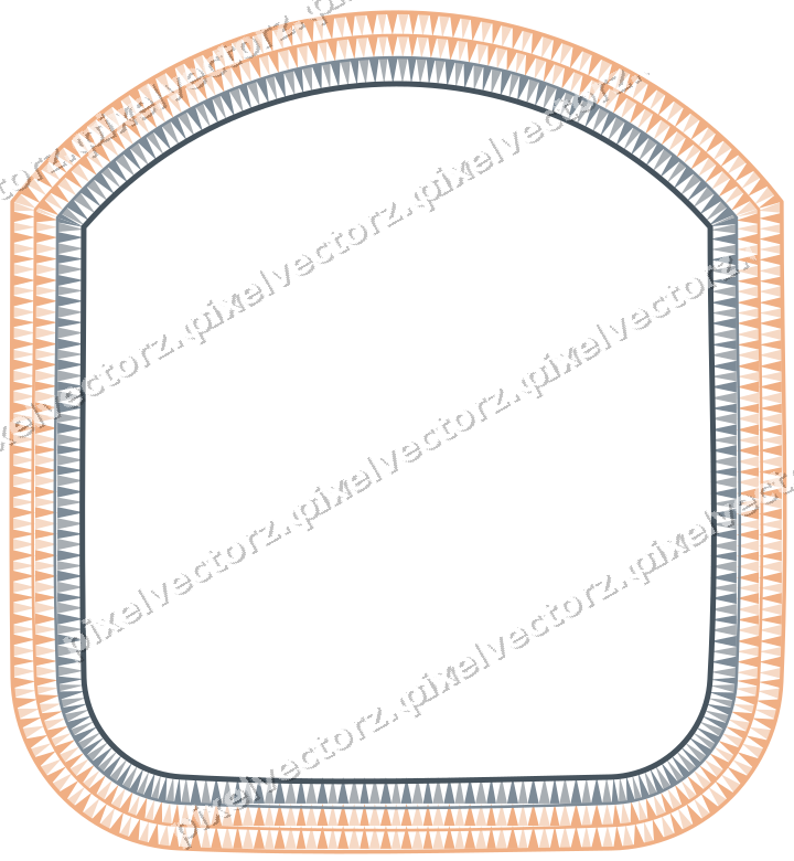 Decorative line art frame in blue and orange with label plaque