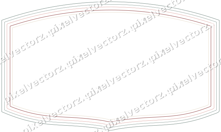 Decorative line art frame in dark red and dark green with label plaque