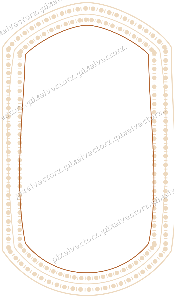 Decorative line art frame in dark green and orange with label plaque