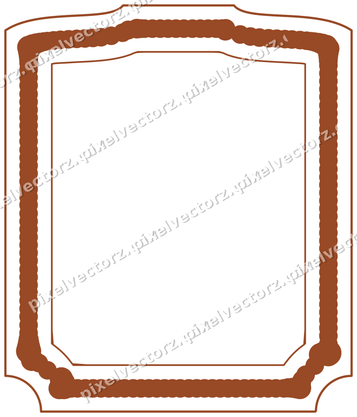 Decorative line art frame in orange and blue with label plaque