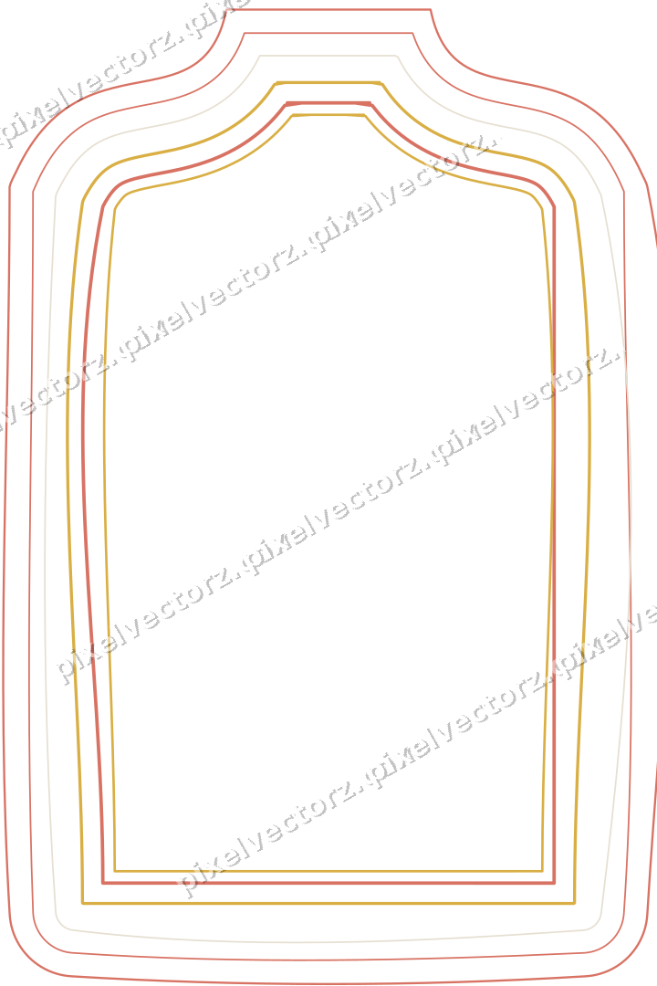 Decorative line art frame in amber and green with label plaque