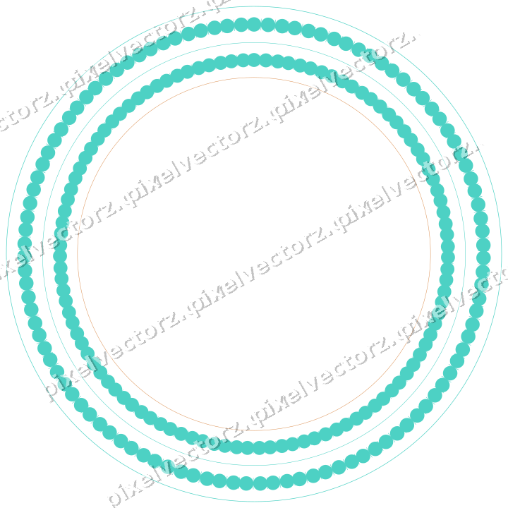 Decorative line art frame in orange and teal with oval and beaded line