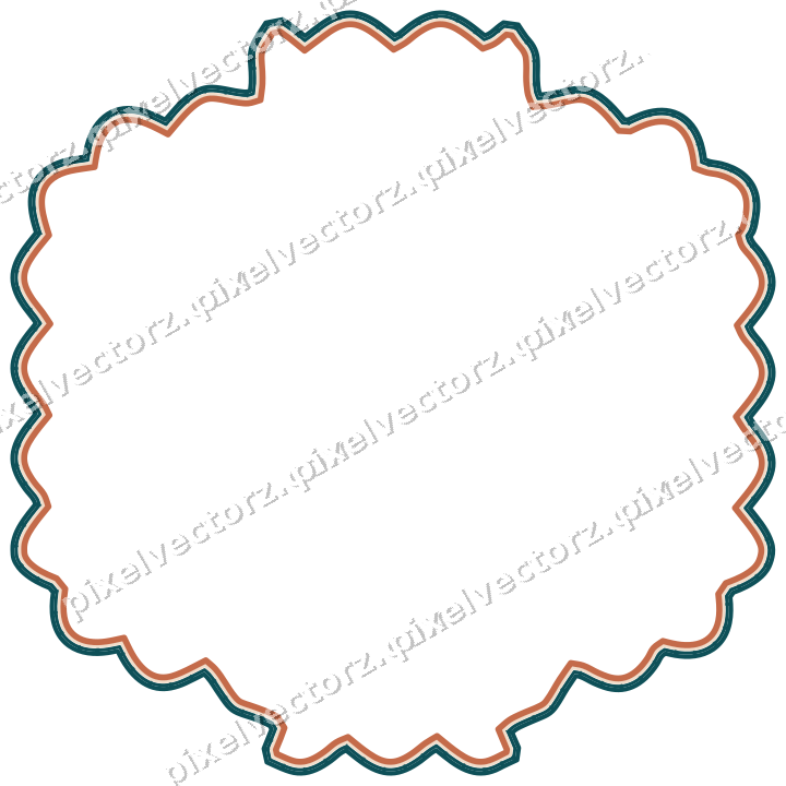 Decorative line art frame in dark teal and orange with label plaque