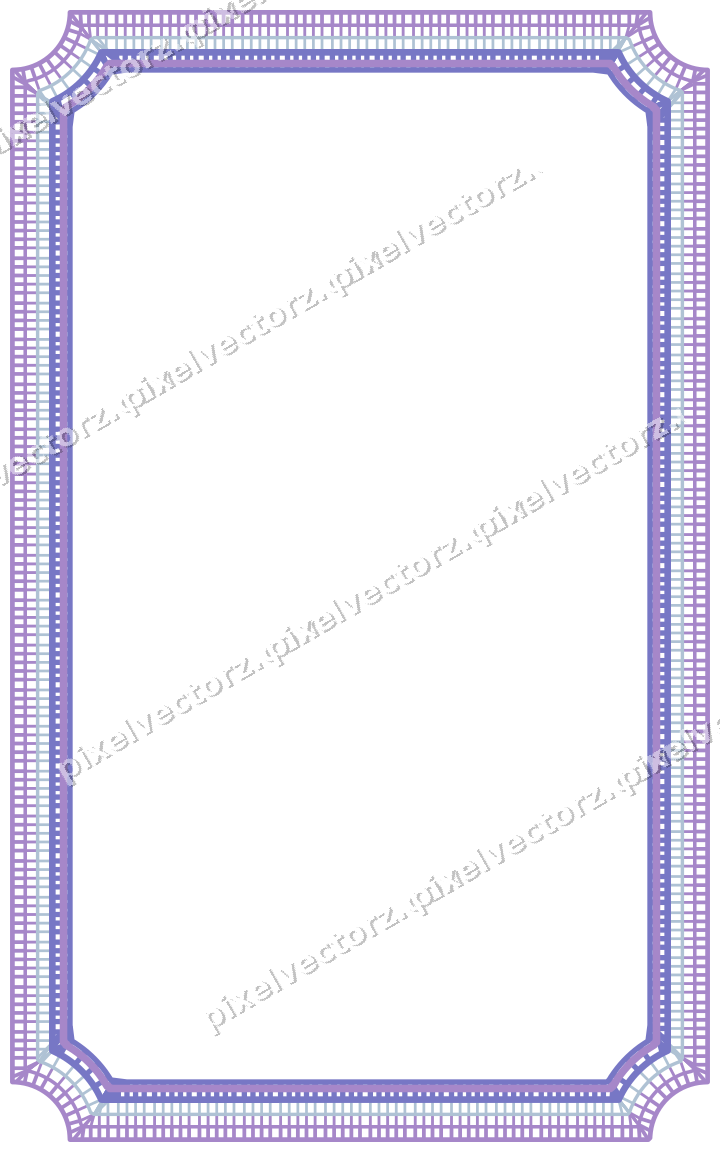 Decorative line art frame in purple and blue with label plaque