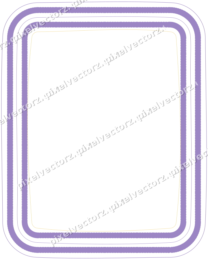 Decorative line art frame in amber and purple with label plaque