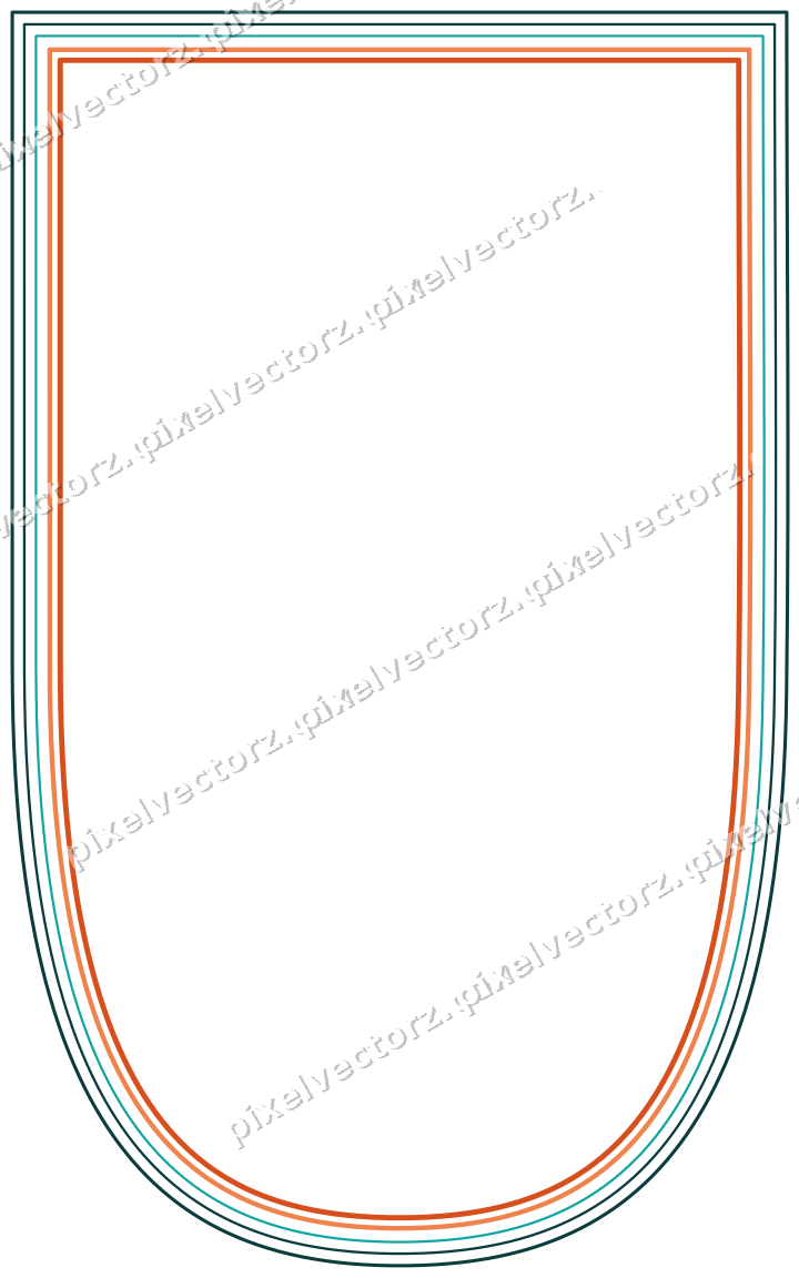 Decorative line art frame in orange and teal with shield