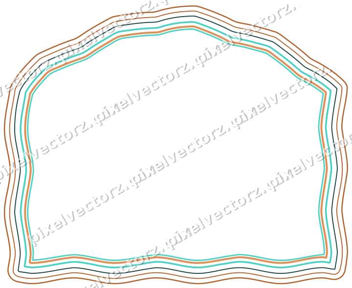 Decorative line art frame in orange and teal with label plaque