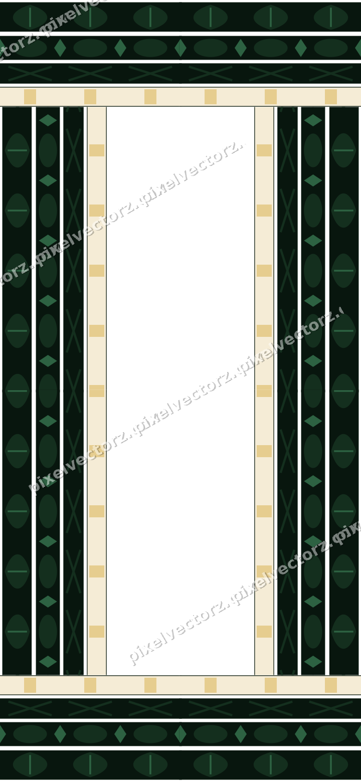 Decorative picture frame border in dark green with cross band