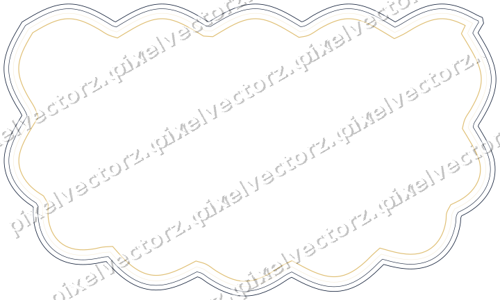 Decorative line art frame in dark blue and amber with shield