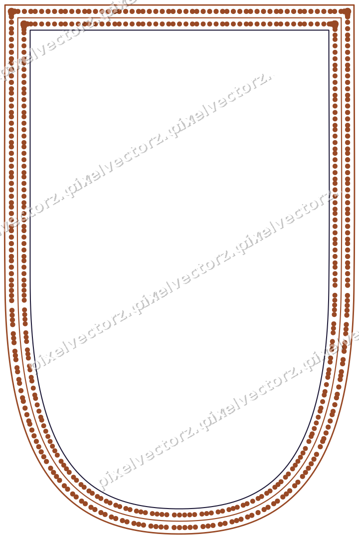 Decorative line art frame in orange and blue with shield