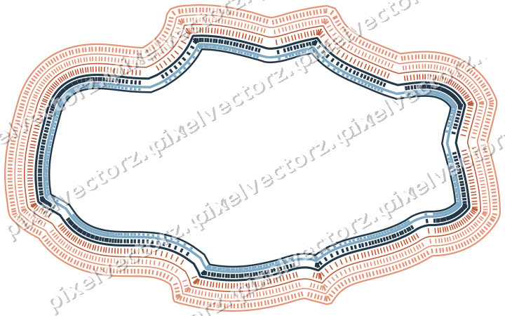 Decorative line art frame in orange and cyan with label plaque