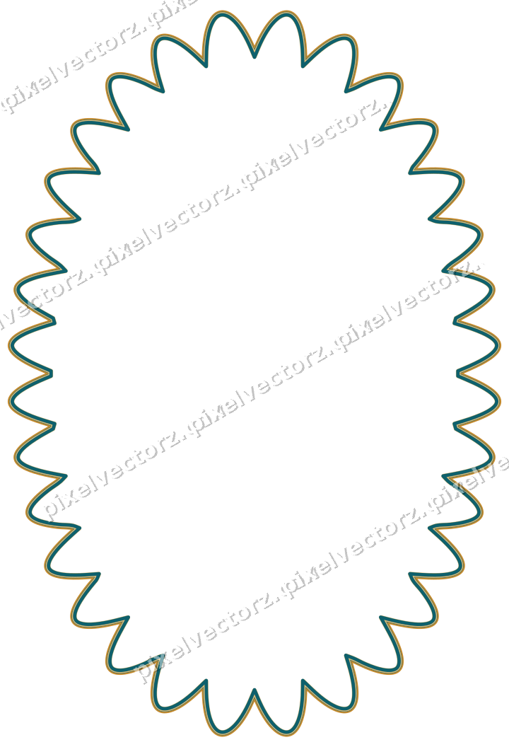 Decorative line art frame in amber and dark teal with oval
