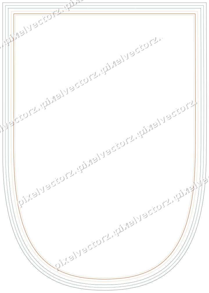 Decorative line art frame in dark green and orange with shield