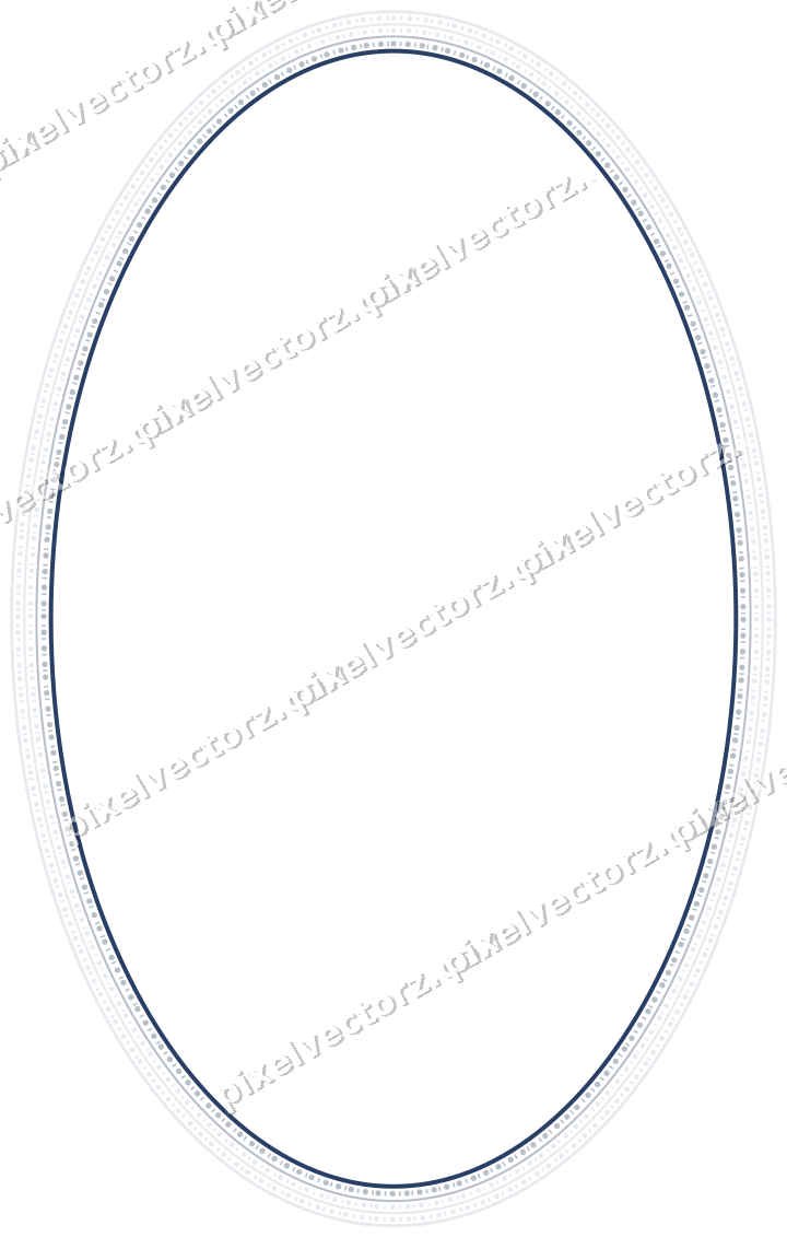 Decorative line art frame in dark blue and white with oval