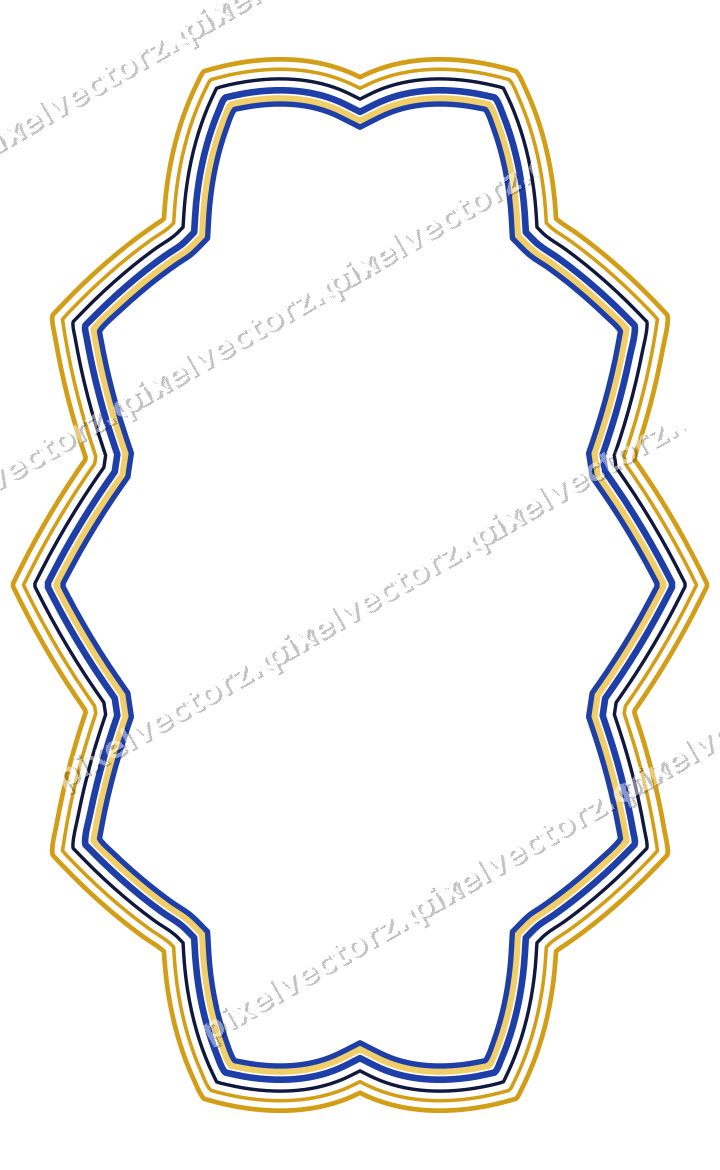 Decorative line art frame in amber and blue with oval and zigzag edge