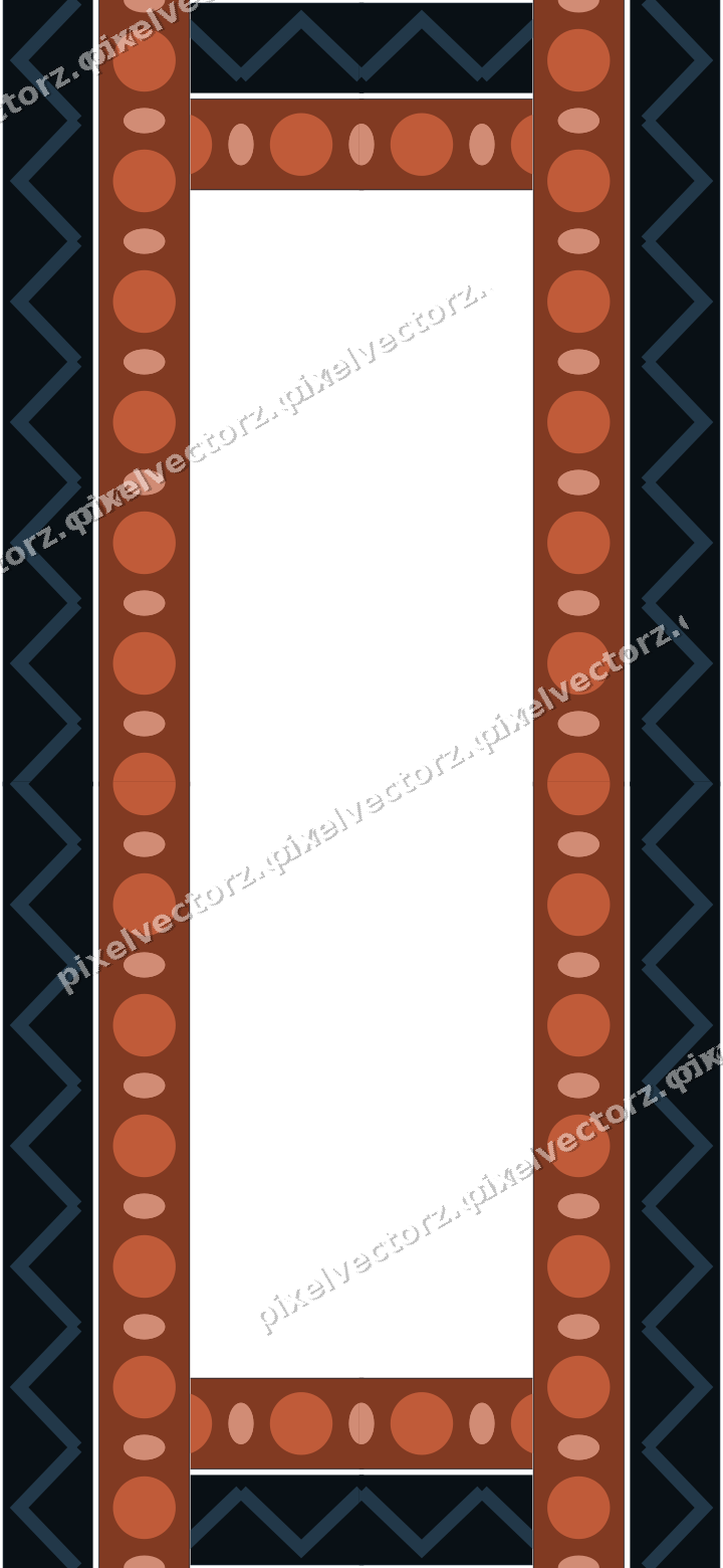Decorative picture frame border in orange and cyan with bead and reel