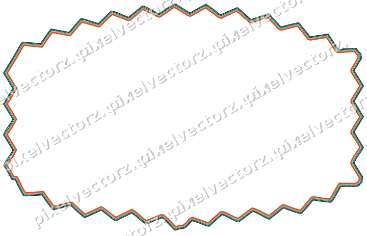 Decorative line art frame in orange and teal with label plaque