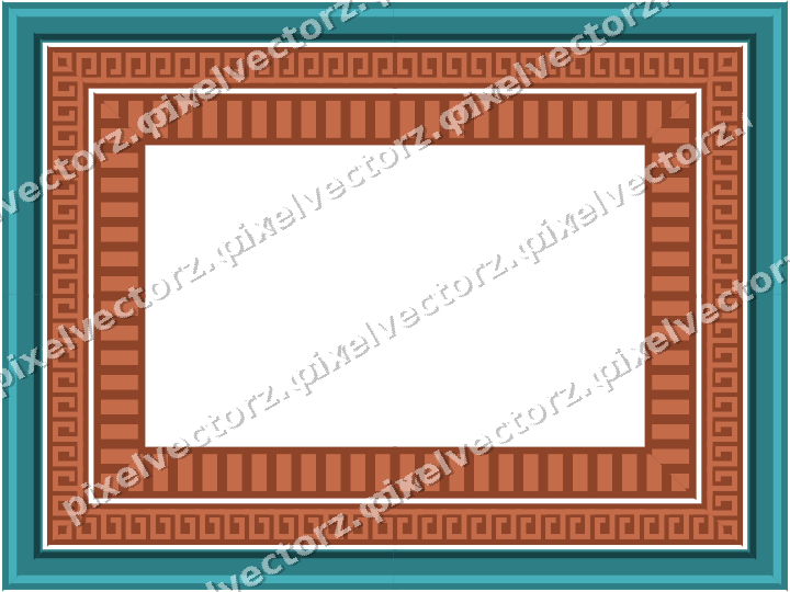 Decorative picture frame border in dark teal and orange with greek key